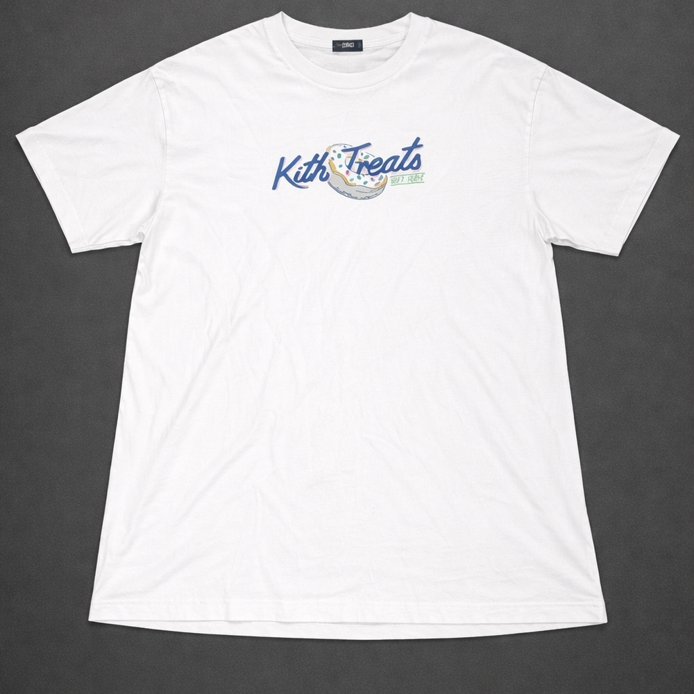 Kith White Short-Sleeve Tee with Blue & Green Kith Treats Logo